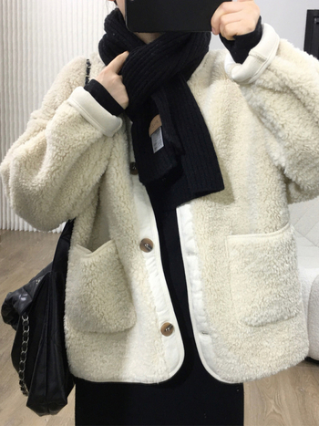 Jachetă din Chenille cu Spandex, croială lejeră, guler polo, închidere cu nasturi pe un rând, pentru femei