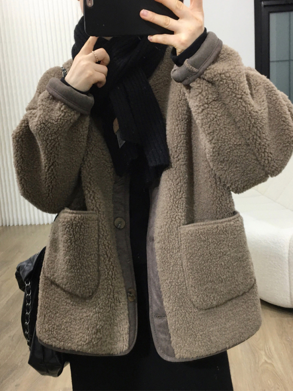 Jachetă din Chenille cu Spandex, croială lejeră, guler polo, închidere cu nasturi pe un rând, pentru femei