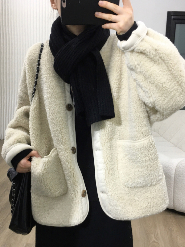 Jachetă din Chenille cu Spandex, croială lejeră, guler polo, închidere cu nasturi pe un rând, pentru femei