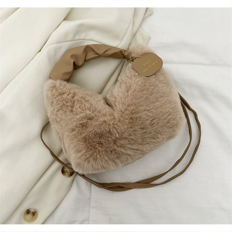Shengbai pliš crossbody torba u dumpling stilu, kožna podstava, zatvarač, trodimenzionalni oblik, svakodnevno nošenje za žene