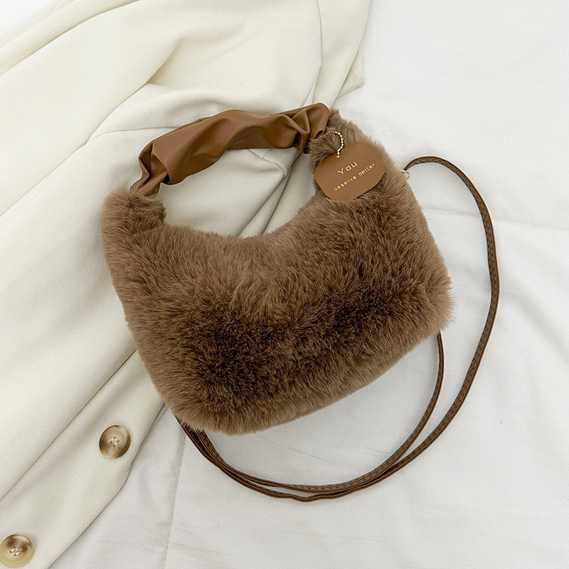 Shengbai pliš crossbody torba u dumpling stilu, kožna podstava, zatvarač, trodimenzionalni oblik, svakodnevno nošenje za žene