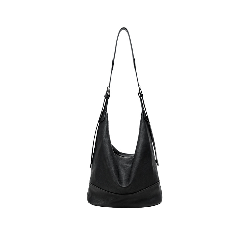 Geantă bucket din piele naturală pentru deplasări de afaceri, formă orizontală pătrată, închidere cu fermoar, buzunar interior laminat, Ge Wu seria