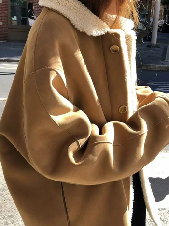 Palton reversibil lejer pentru femei, din lână de miel, cu guler lapel, lungime medie, mâneci lungi, material poliester, Iarna 2025