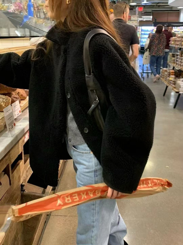 Palton reversibil lejer pentru femei, din lână de miel, cu guler lapel, lungime medie, mâneci lungi, material poliester, Iarna 2025