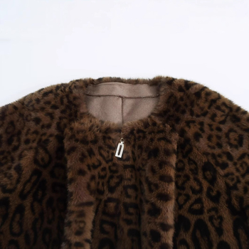 Jachetă pentru femei din blană artificială cu imprimeu leopard, guler rotund, fermoar, mâneci lungi, material amestec, iarnă 2024, brand Gentleman Resident