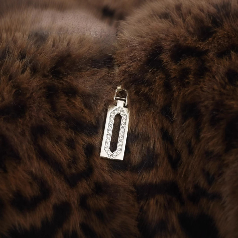 Jachetă pentru femei din blană artificială cu imprimeu leopard, guler rotund, fermoar, mâneci lungi, material amestec, iarnă 2024, brand Gentleman Resident