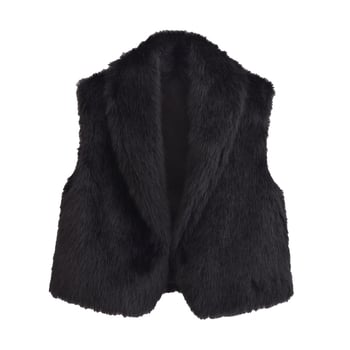 Ženski gilet od umjetnog krzna, bez rukava, V-izrez, gradski stil, zima 2024