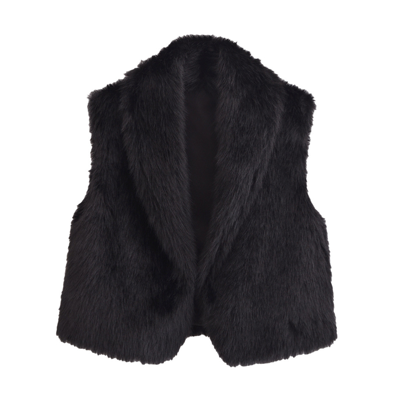 Ženski gilet od umjetnog krzna, bez rukava, V-izrez, gradski stil, zima 2024