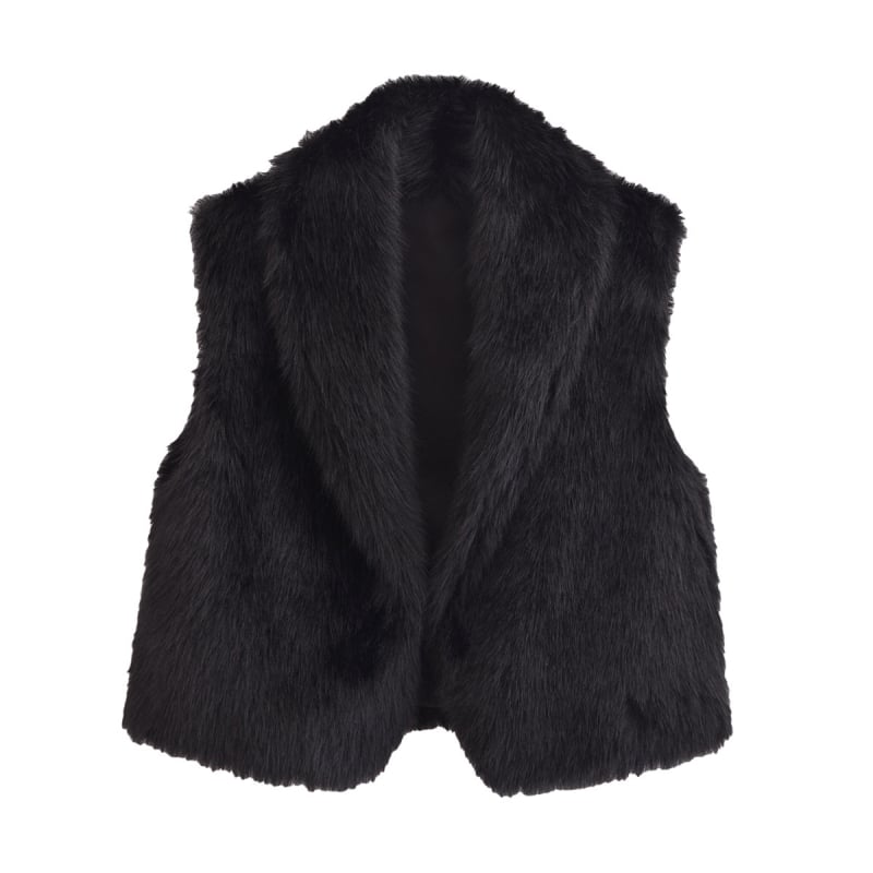 Ženski gilet od umjetnog krzna, bez rukava, V-izrez, gradski stil, zima 2024