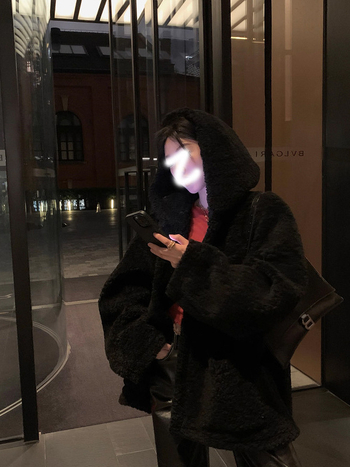 Палто от полиестер с качулка за жени, свободен силует, средна дебелина, едноцветно, ежедневен стил