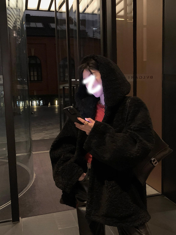 Палто от полиестер с качулка за жени, свободен силует, средна дебелина, едноцветно, ежедневен стил