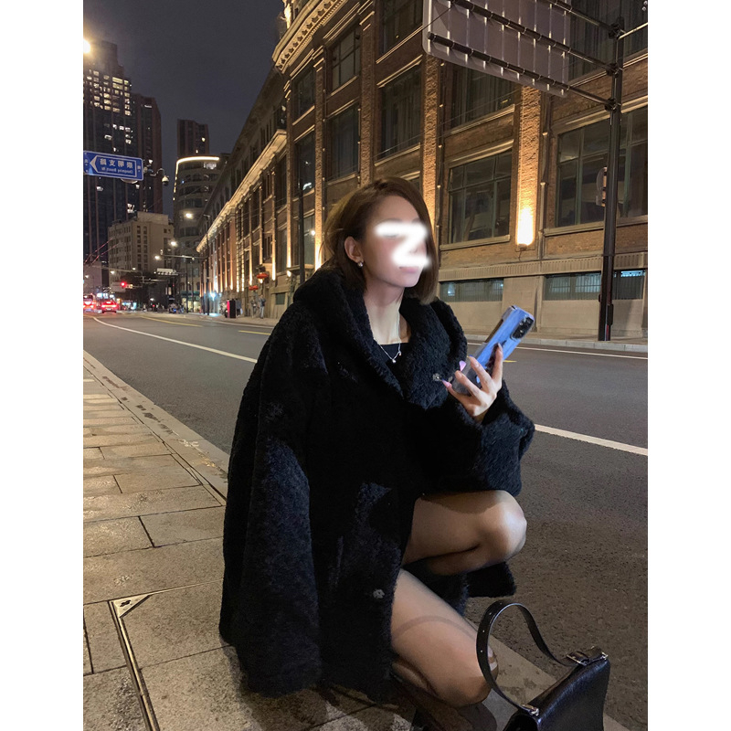 Палто от полиестер с качулка за жени, свободен силует, средна дебелина, едноцветно, ежедневен стил