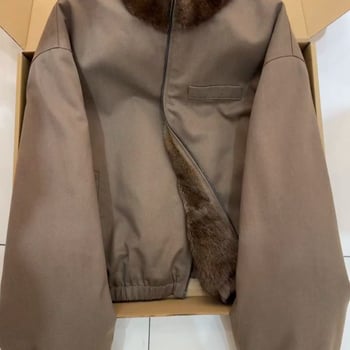 Parka s lažnim mink krznom za žene, zima 2025, kratki model, dugi rukavi, polo ovratnik, poliester tkanina