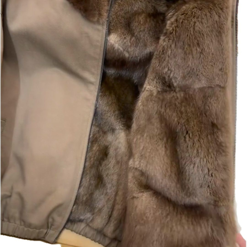 Parka s lažnim mink krznom za žene, zima 2025, kratki model, dugi rukavi, polo ovratnik, poliester tkanina
