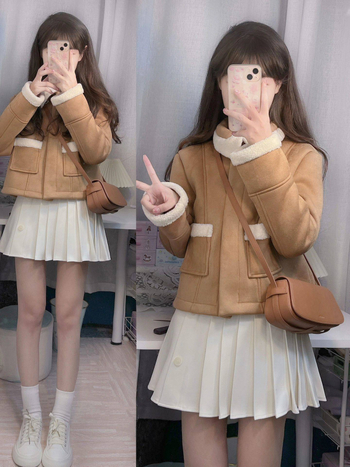 Palton din bumbac cu rever din velur, mâneci lungi, greutate medie, lungime normală