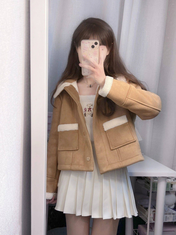 Palton din bumbac cu rever din velur, mâneci lungi, greutate medie, lungime normală