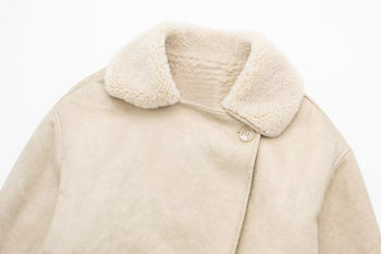 Παλτό με γούνα ενσωματωμένη, γιακά τύπου πέτο, φερμουάρ, χαλαρή γραμμή, πολυεστέρας