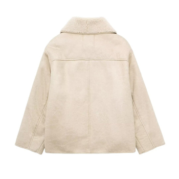 Παλτό με γούνα ενσωματωμένη, γιακά τύπου πέτο, φερμουάρ, χαλαρή γραμμή, πολυεστέρας