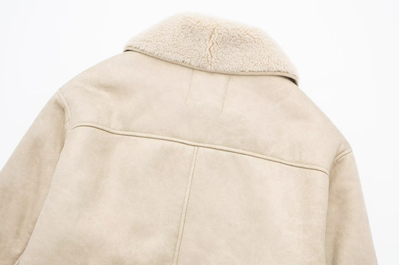 Παλτό με γούνα ενσωματωμένη, γιακά τύπου πέτο, φερμουάρ, χαλαρή γραμμή, πολυεστέρας