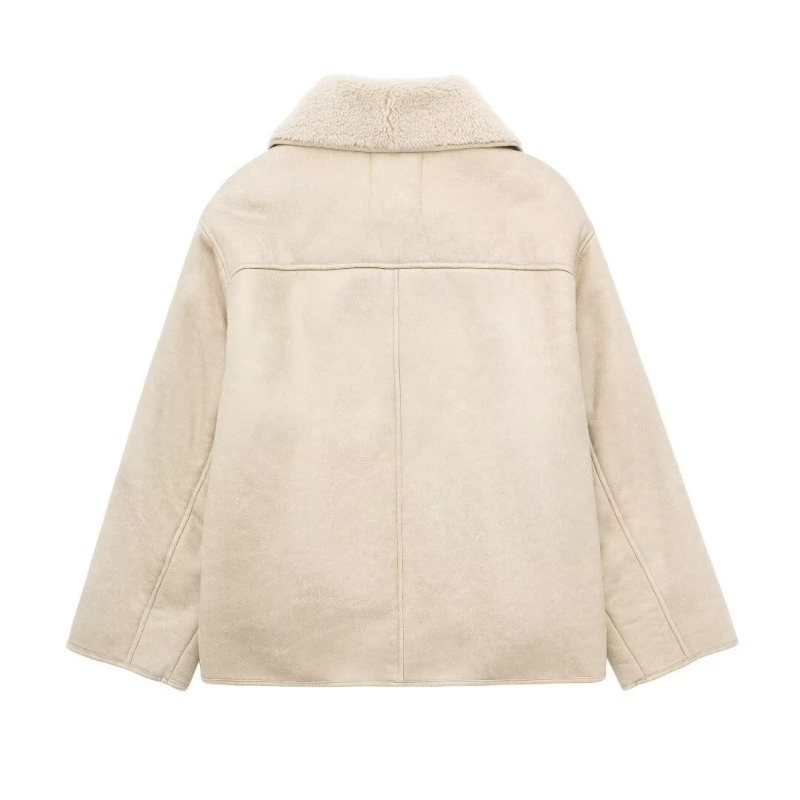 Παλτό με γούνα ενσωματωμένη, γιακά τύπου πέτο, φερμουάρ, χαλαρή γραμμή, πολυεστέρας