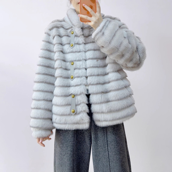 Palton de blană pentru femei, mâneci lungi, poliester, iarnă 2025, stil elegant pentru birou