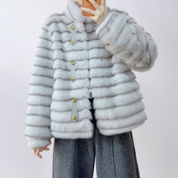 Palton de blană pentru femei, mâneci lungi, poliester, iarnă 2025, stil elegant pentru birou