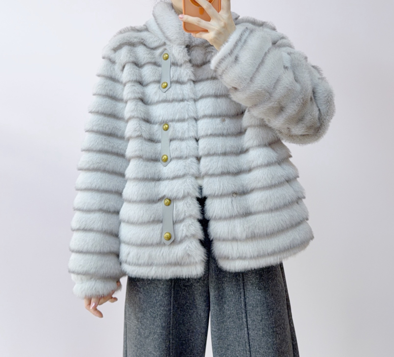 Palton de blană pentru femei, mâneci lungi, poliester, iarnă 2025, stil elegant pentru birou