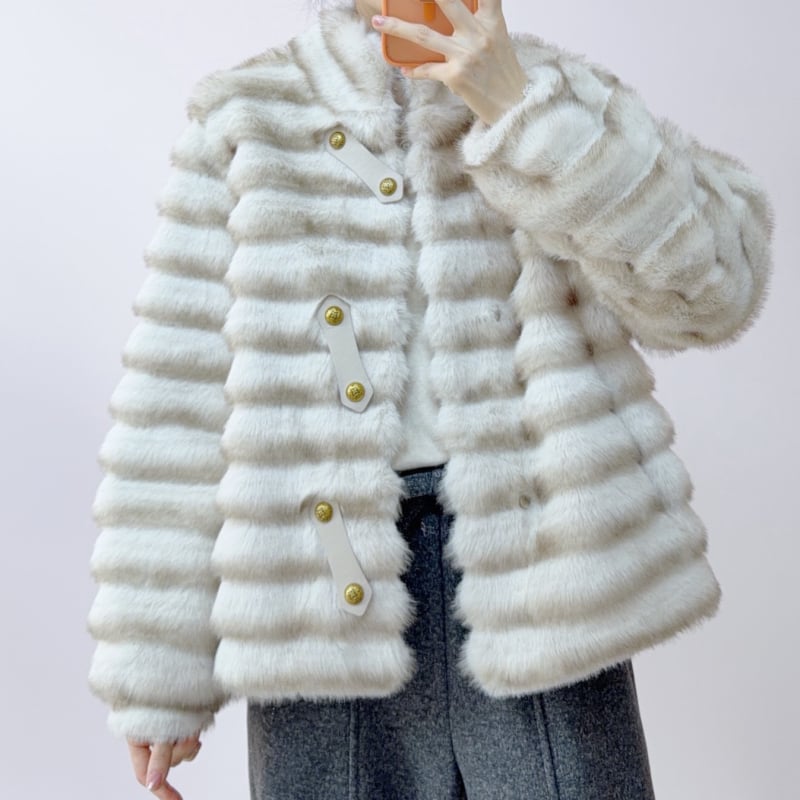 Palton de blană pentru femei, mâneci lungi, poliester, iarnă 2025, stil elegant pentru birou