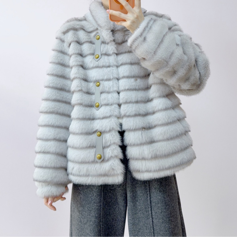 Palton de blană pentru femei, mâneci lungi, poliester, iarnă 2025, stil elegant pentru birou
