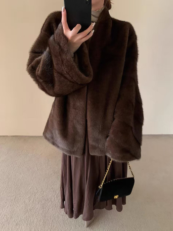 Palton din blană sintetică, stil coreean, eco-friendly, lungime medie, guler rever, iarnă 2025