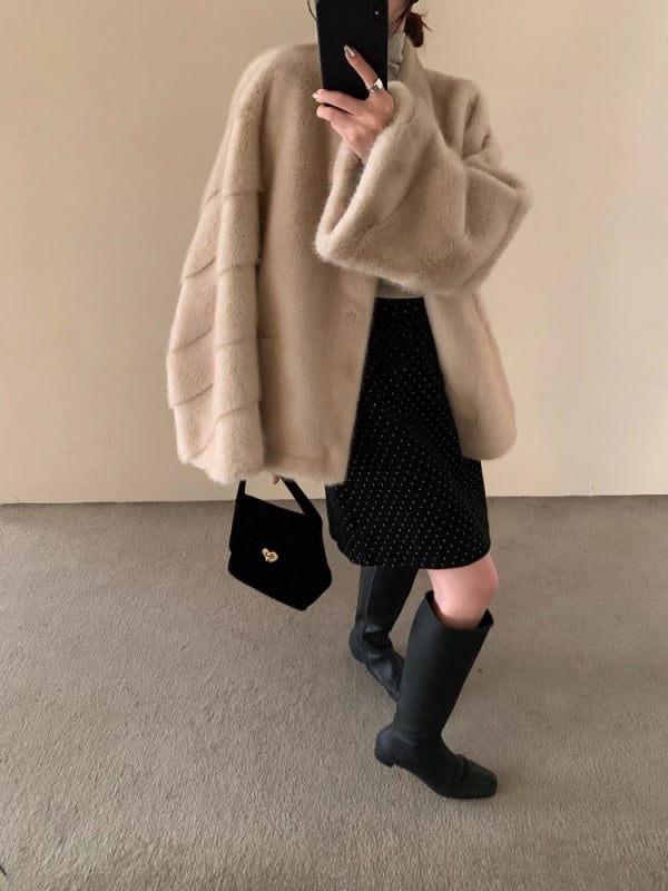 Palton din blană sintetică, stil coreean, eco-friendly, lungime medie, guler rever, iarnă 2025