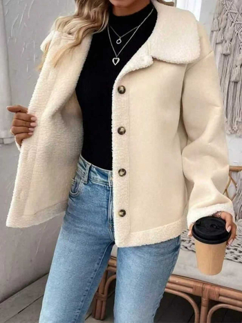 Palton gros pentru femei din poliester cu guler din blană artificială, mâneci lungi, croială normală, toamna 2025