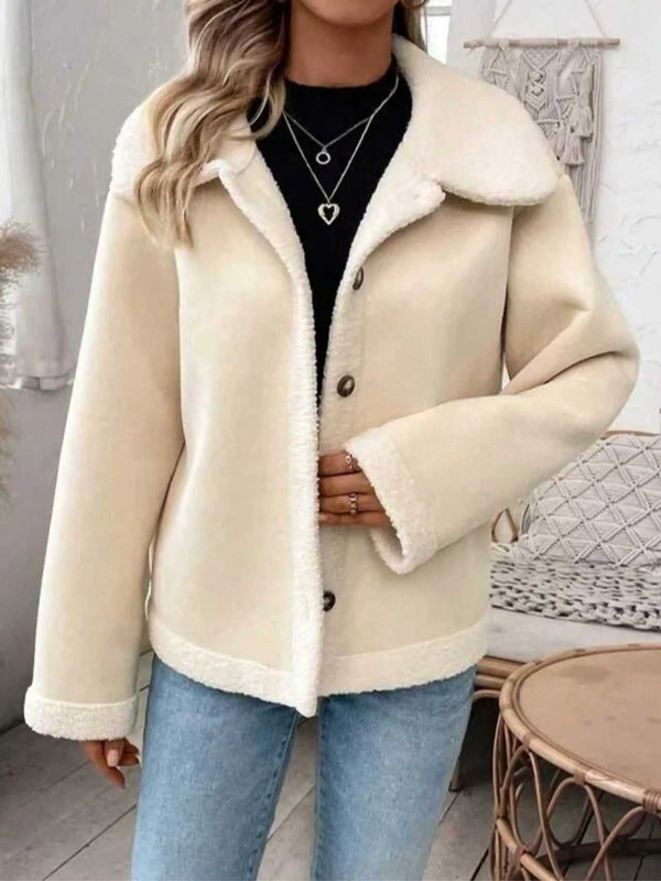 Palton gros pentru femei din poliester cu guler din blană artificială, mâneci lungi, croială normală, toamna 2025