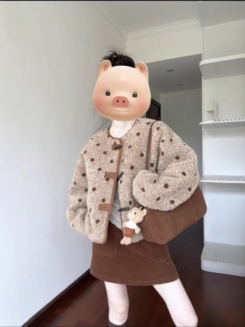Korejski retro stil, reverzibilni kaput s točkastim suedeom i ovčjim krznom