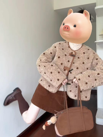 Korejski retro stil, reverzibilni kaput s točkastim suedeom i ovčjim krznom