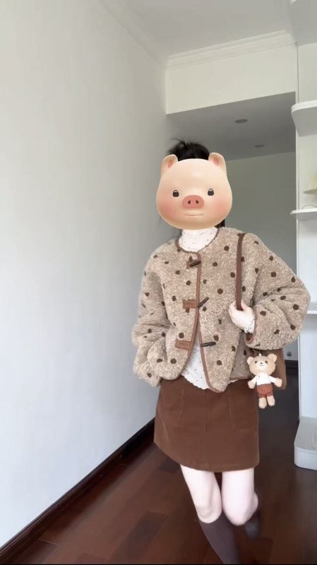 Korejski retro stil, reverzibilni kaput s točkastim suedeom i ovčjim krznom