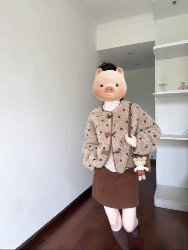 Korejski retro stil, reverzibilni kaput s točkastim suedeom i ovčjim krznom