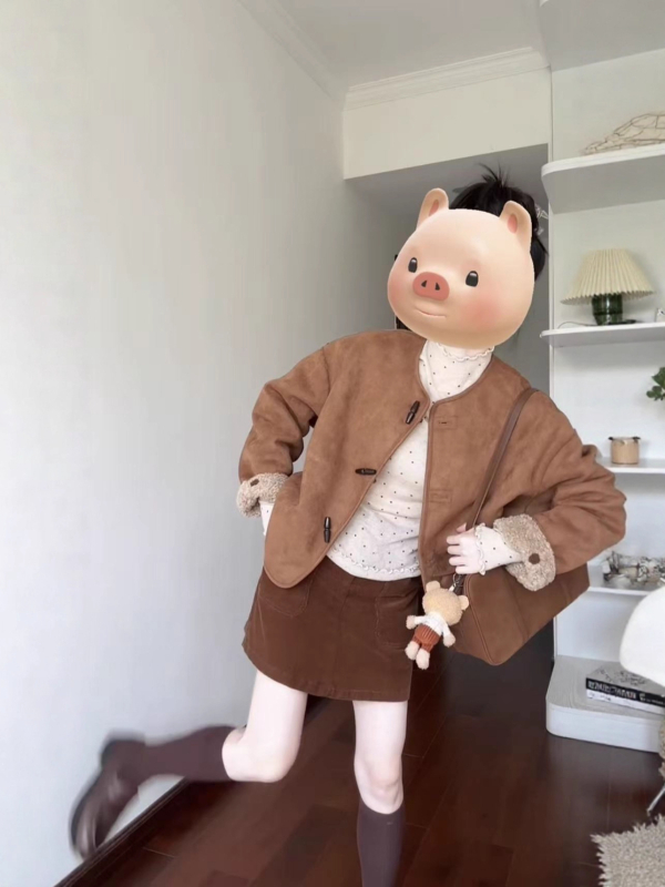 Korejski retro stil, reverzibilni kaput s točkastim suedeom i ovčjim krznom