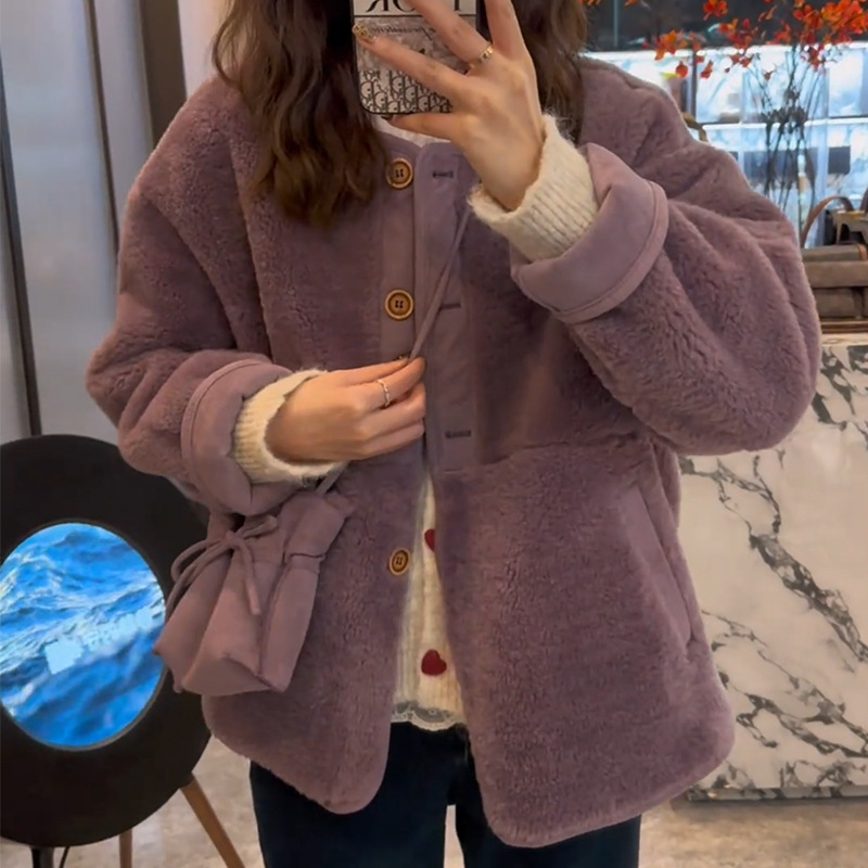 Geacă de damă din Chenille cu elastan, croială lejeră, guler polo, buzunare cu nasturi