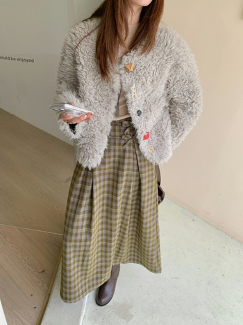 GAGD Palto de blană pentru femei, iarnă 2025, fără guler, cataramă din piele, blană artificială din lână de miel, material poliester