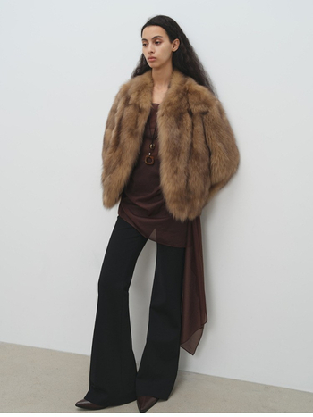 Jachetă din blană artificială, decolteu în V, mâneci lungi, stil Little Chanel