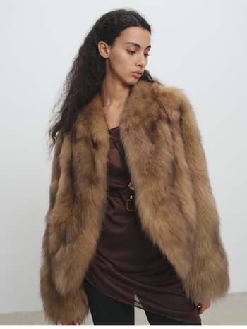 Jachetă din blană artificială, decolteu în V, mâneci lungi, stil Little Chanel