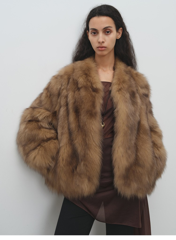 Jachetă din blană artificială, decolteu în V, mâneci lungi, stil Little Chanel