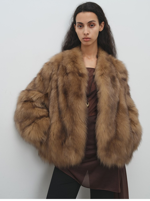 Jachetă din blană artificială, decolteu în V, mâneci lungi, stil Little Chanel