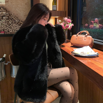 Hongyu palton din blană artificială pentru femei, cu guler polo și mâneci în stil prințesă, iarnă 2024