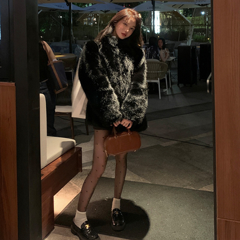 Hongyu palton din blană artificială pentru femei, cu guler polo și mâneci în stil prințesă, iarnă 2024