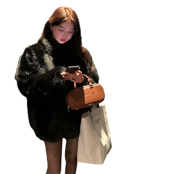 Hongyu palton din blană artificială pentru femei, cu guler polo și mâneci în stil prințesă, iarnă 2024