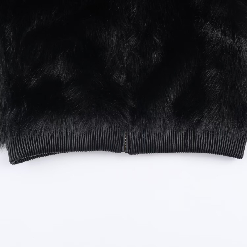 Geacă din blană artificială pentru femei, guler înalt, mâneci lungi, material poliester, guler din blană artificială, Iarnă 2025