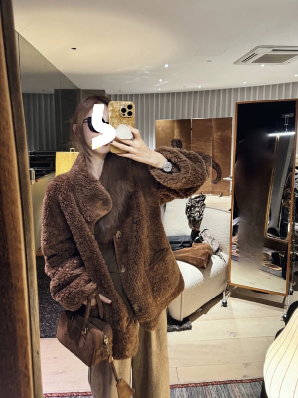 Palton reversibil de blană pentru femei – lână 95%+, guler înalt, mâneci lungi, lungime medie