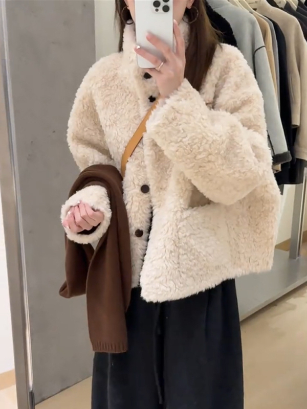 Korejski stil vintage kaput od lažne ovčje dlake za žene, jesen-zima 2025, elegantan i svestran